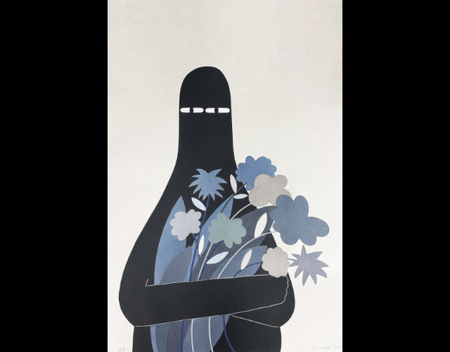 LUV with Gray Flowers | LY | The Adachi Institute Contemporary Ukiyo-e